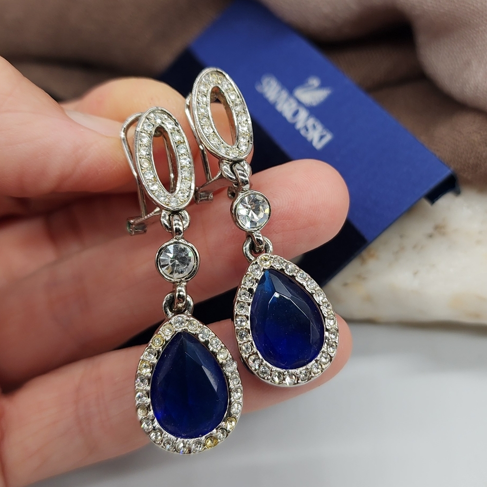 Swarovski Jewelry Vintage Swarovski Earrings Blue Teardrop Crystalal